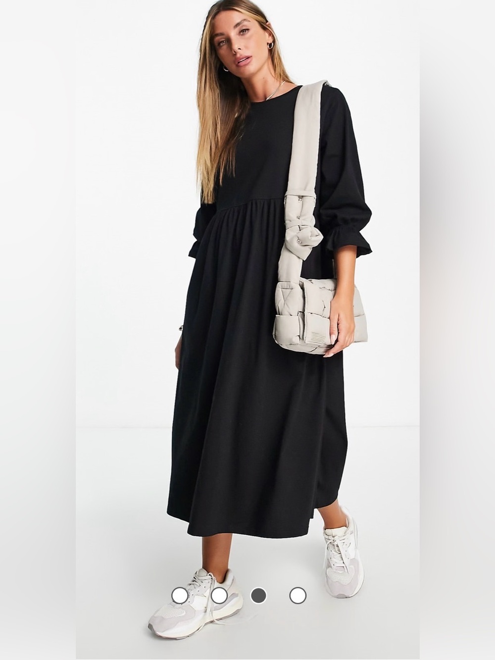 River Island frill smock midi dress in black